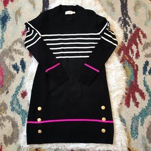 Eliza J Black Long Sleeve Striped Shift Dress XS